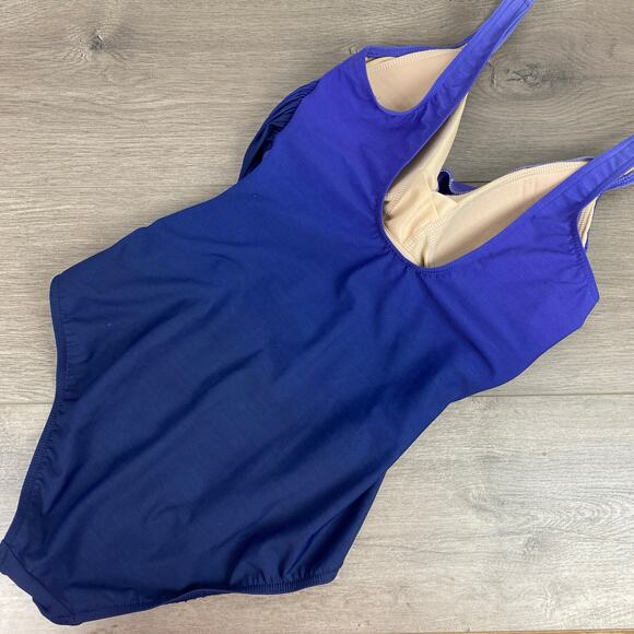 Lands End Violet Navy Blue Ombre V Neck Wrap One Piece Swimsuit Sz.8 - Picture 10 of 15